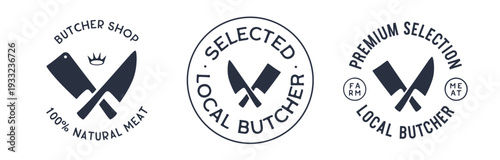 Silhouette two butcher knives. Cleaver Knife. Template sign knife, shop market, butchery design, tag label, banner sticker. Butcher knives sign. Silhouette butcher knives. Vector Illustration.