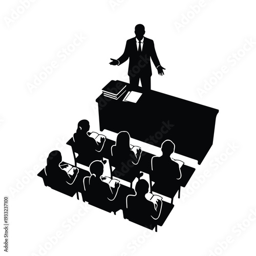 Businessman presenting to attentive audience in modern conference room setting