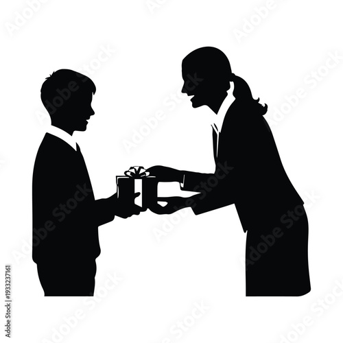 Businesswoman giving gift to colleague in office