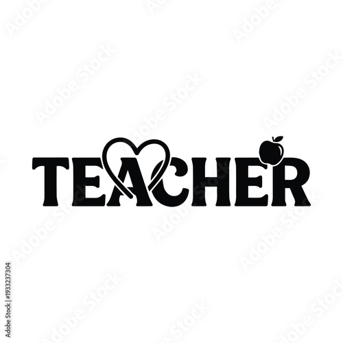 Inspiring teacher symbol with heart and apple logo