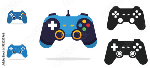 A gaming controller icon, flat design, single object vector illustration, white background, solid color scheme, minimal shadow.