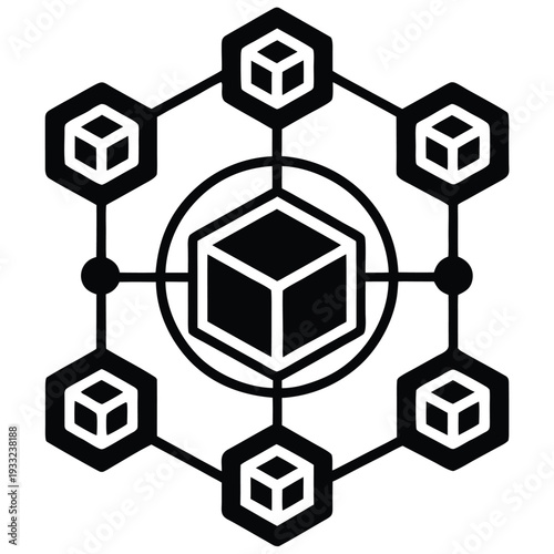 Blockchain Network Structure with Distributed Ledger Cubes Icon
