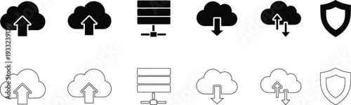 Collection of tree and shield icons with arrows isolated on transparent background
