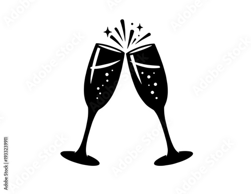 Two black champagne glasses toasting vector icon