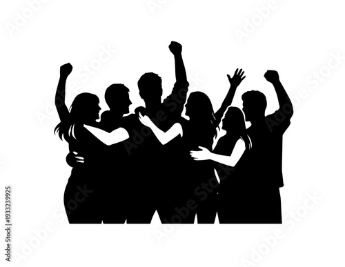 Group of 7 People Celebrating Silhouette Vector