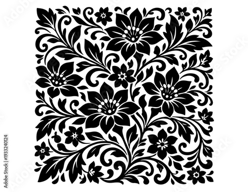Black and white floral damask seamless pattern vector