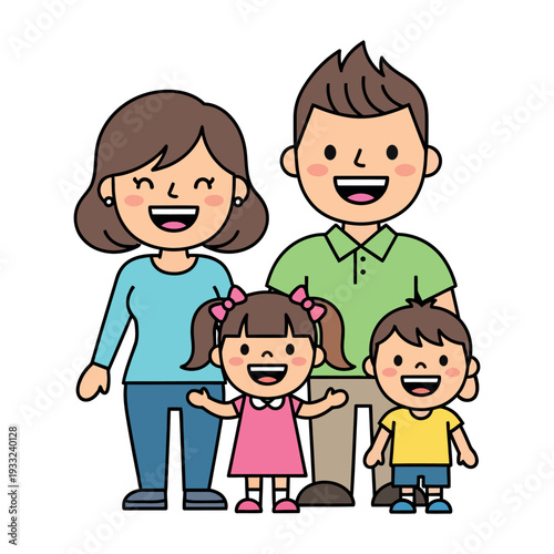 Wallpaper Mural Happy cartoon family standing together with smiling faces Torontodigital.ca