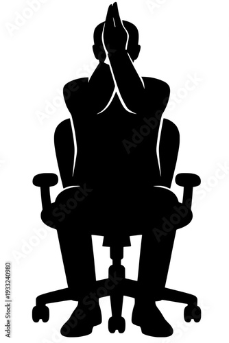 Seated Eagle Arms Desk Yoga - Office Chair Shoulder Stretch Wellness Silhouette
