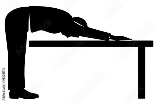 Standing Forward Fold Desk Yoga - Office Standing Stretch Wellness Pose Silhouette
