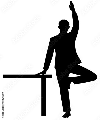 Standing Tree Pose Desk Yoga - Office Balance Stretch Wellness Silhouette
