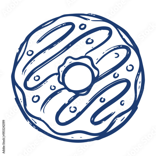 Glazed donut sweet pastry dessert hand drawn engraving style illustration concept hand drawn vector illustration editable stroke outline high quality isolated on white background for bakery food patte