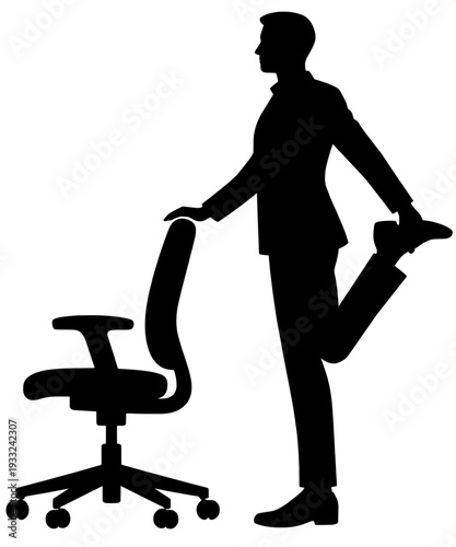 Standing Quad Stretch Desk Yoga - Office Chair Leg Balance Pose Silhouette