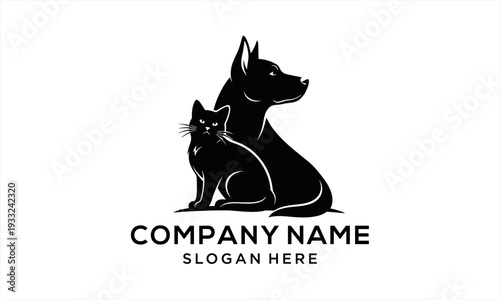 Black silhouette of a dog and cat sitting together, representing companionship and pet care.