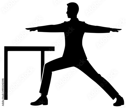 Standing Warrior Two Desk Yoga - Office Leg Strength Pose Silhouette
