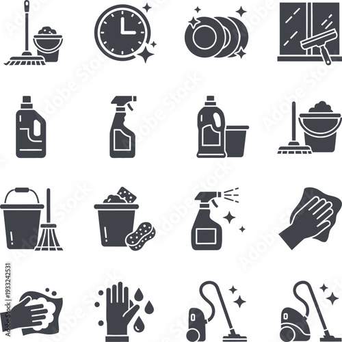 Cleaning service icon set with spray bottle gloves tools illustration concept hand drawn vector illustration editable stroke outline high quality isolated on white background for bakery food pattern d