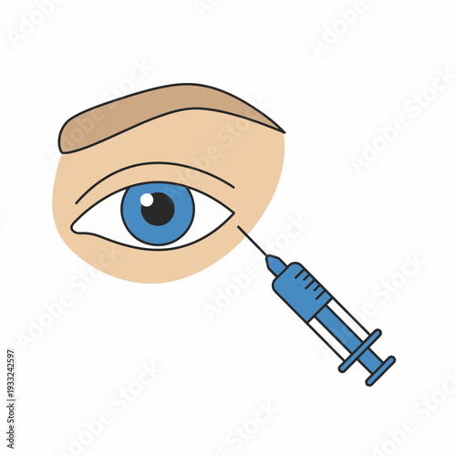 Close-up of an eye with a syringe for cosmetic treatment