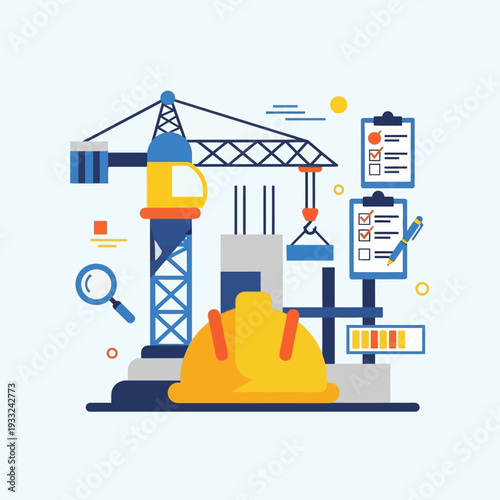 Construction Site with Yellow Crane.