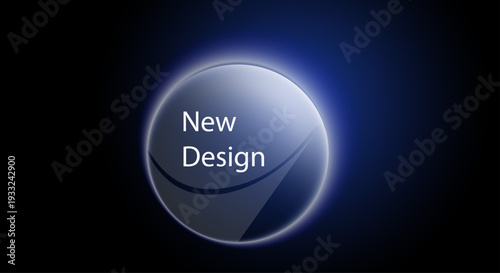 Futuristic Neon Glass Sphere Abstract Design with Soft Glow Effect, Modern Glassmorphism Graphic Element on Dark Blue Gradient Background