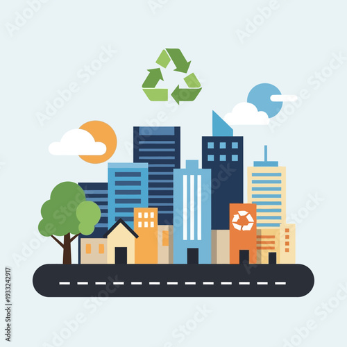 Eco Friendly City Skyline Design Concept.
