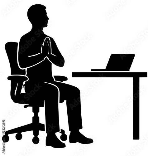 Seated Prayer Meditation Desk - Office Mindfulness Anjali Mudra Stress Relief Silhouette
