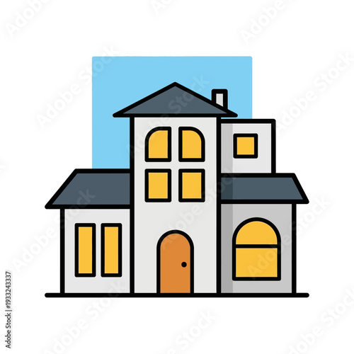 Simple Cartoon House with Windows.