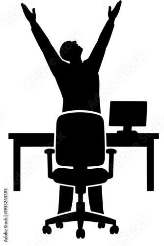 Seated Arm Raise Breathing - Office Chair Mindfulness Stretch Wellness Silhouette