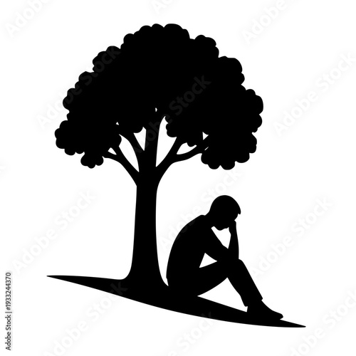 Sad man under tree