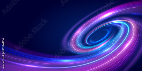 Futuristic glowing digital orbit vector background with neon light trails and copy space, representing artificial intelligence, data network, and advanced technology innovation.