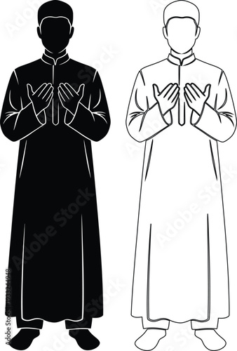 Two figures in prayer with distinct religious garments standing side by side