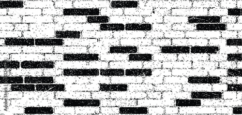 Black and white brick wall with distressed texture
