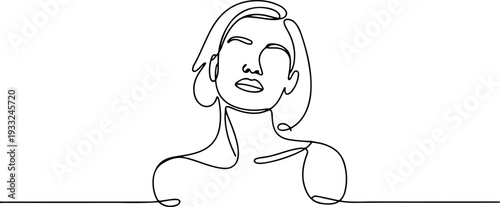 A young woman with a contemplative expression is drawn in simple lines from the shoulders up viewed from the front