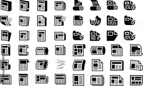 Article Collection Silhouette Icon Set News Article Typography Silhouette Icon Pack