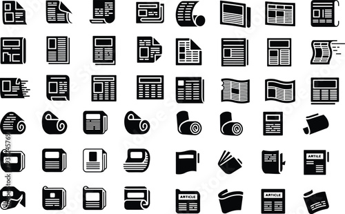Article Collection Silhouette Icon Set News Article Typography Silhouette Icon Pack
