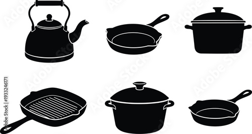 Collection of kitchen cookware and utensils