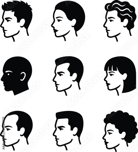 Diverse human head illustrations in profile
