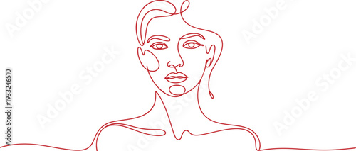 Minimalist line art portrait of a contemplative young woman from a frontal viewpoint