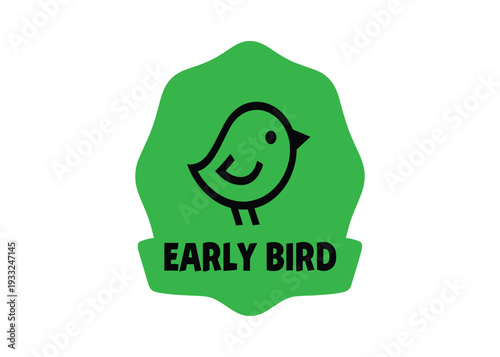 Modern green badge with a cute bird icon, signaling early access or special discounts for timely engagement and advantage