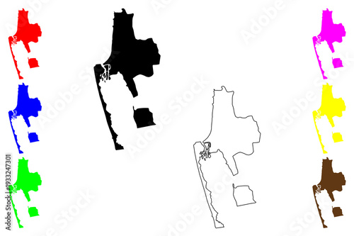 Negombo city (Democratic Socialist Republic of Sri Lanka, Ceylon) map vector illustration, scribble sketch Negombo map
