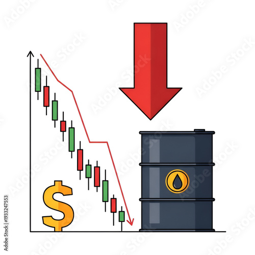 Brent oil price plunge and global energy surplus illustration