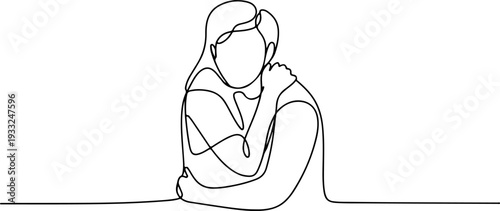 Continuous line drawing of a person sitting alone in contemplation, lost in thought, vector illustration, emotional portrait, simple artwork