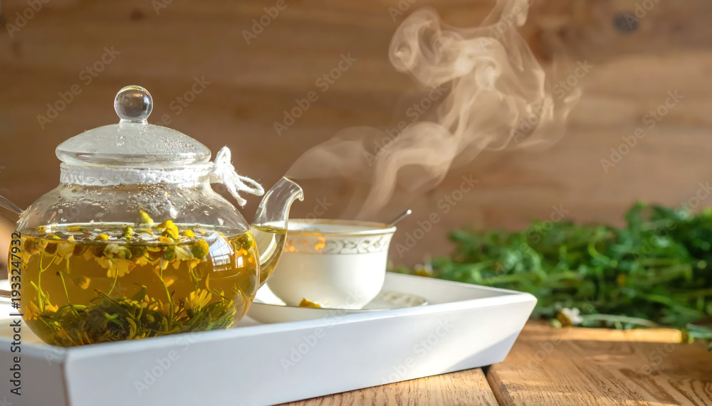 Fototapeta premium Warm Chamomile Tea: Steaming Herbal Infusion