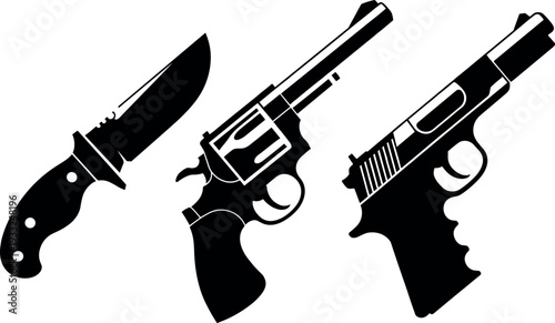 Guns and knife silhouettes firearm weapons vector illustration
