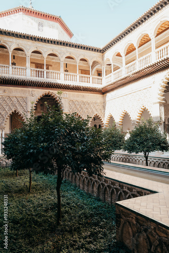 Courtyard in the gardens of the Alcazar Palace, Seville.