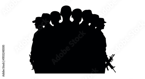 Silhouetted armed forces team standing united in formation