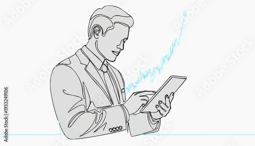 Businessman analyzing data on tablet with rising graph