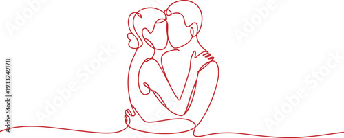 Couple embracing each other in a simple red line drawing on a clean background