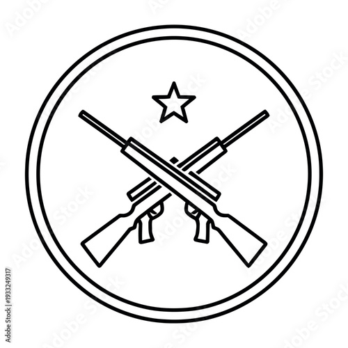 Rifles crossed with star in circle emblem symbolizing protection and vigilance