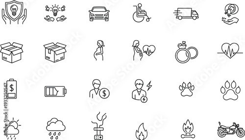 innovation icons, health symbols, transport graphics, energy visuals, family elements, nature illustrations, accessibility tools, eco ideas, science icons, lifestyle concepts