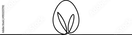 Simple line drawing of an egg with leaves sprouting, symbolizing new life and growth in a minimalist style from a straightforward viewpoint
