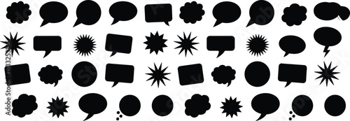 Speech bubble icon set, comic dialogue shapes, vector black silhouette, talk balloon collection, cartoon message signs, pop art elements